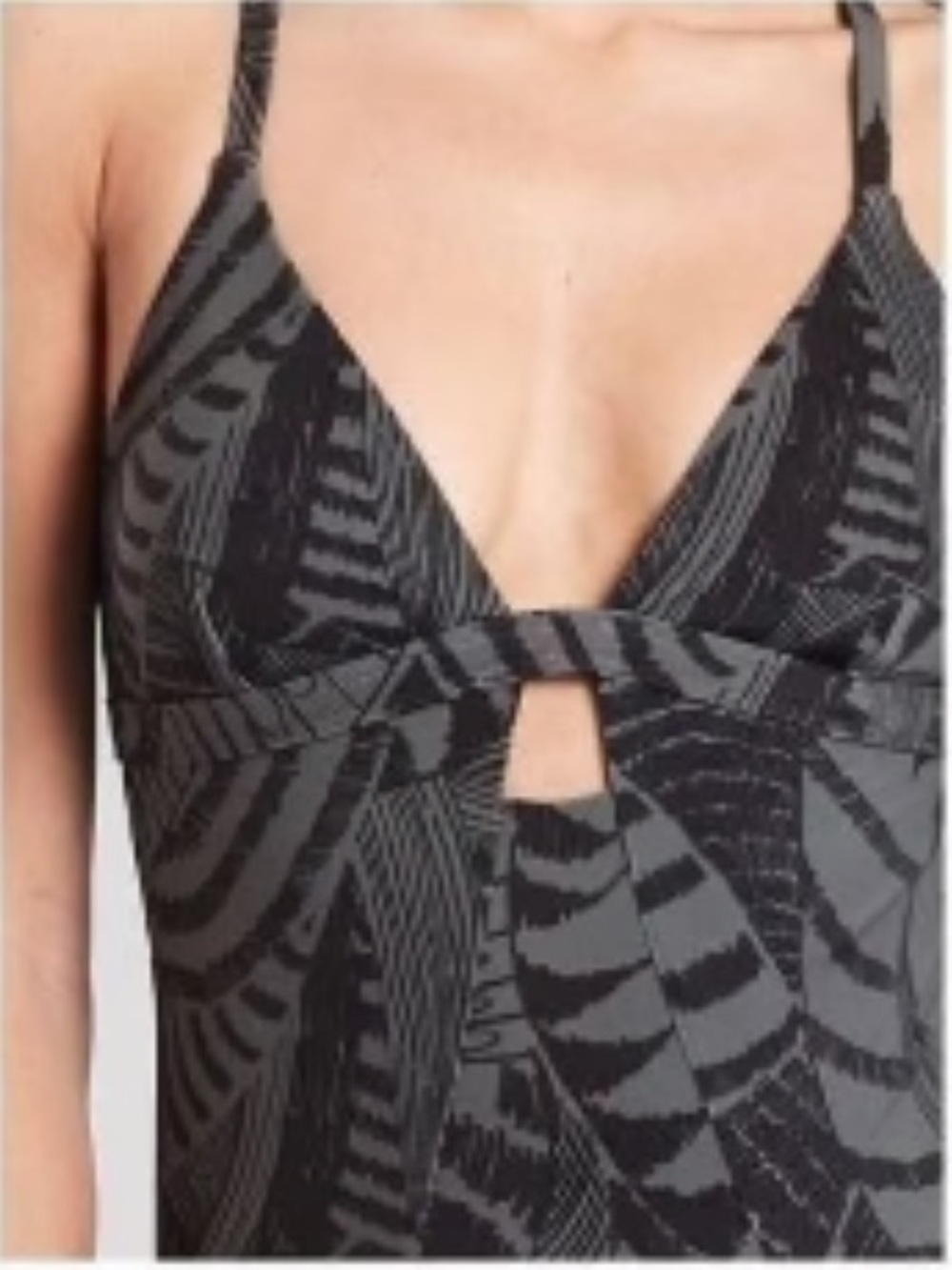 ATHLETA Black & Green Leaf-Print One-Piece Swimsuit